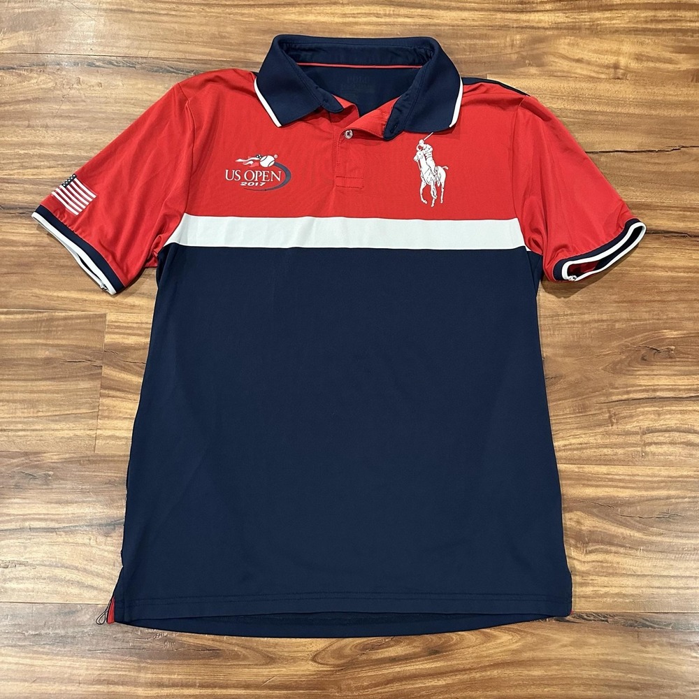 Polo Ralph Lauren Polo Shirt Mens Small Blue Red US Open 2017 Big Pony Tennis